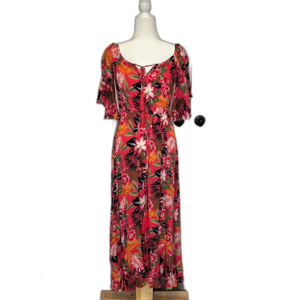 Label of Love Hot Pink Floral 1/2 Sleeve Maxi Dress Size S.